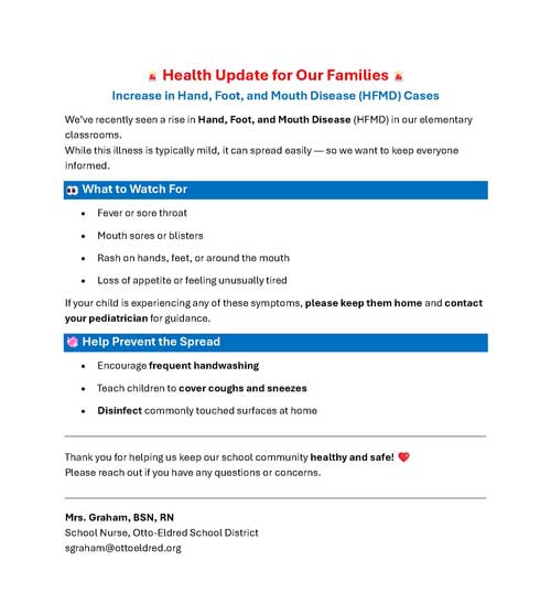 Health Update for Families flyer
