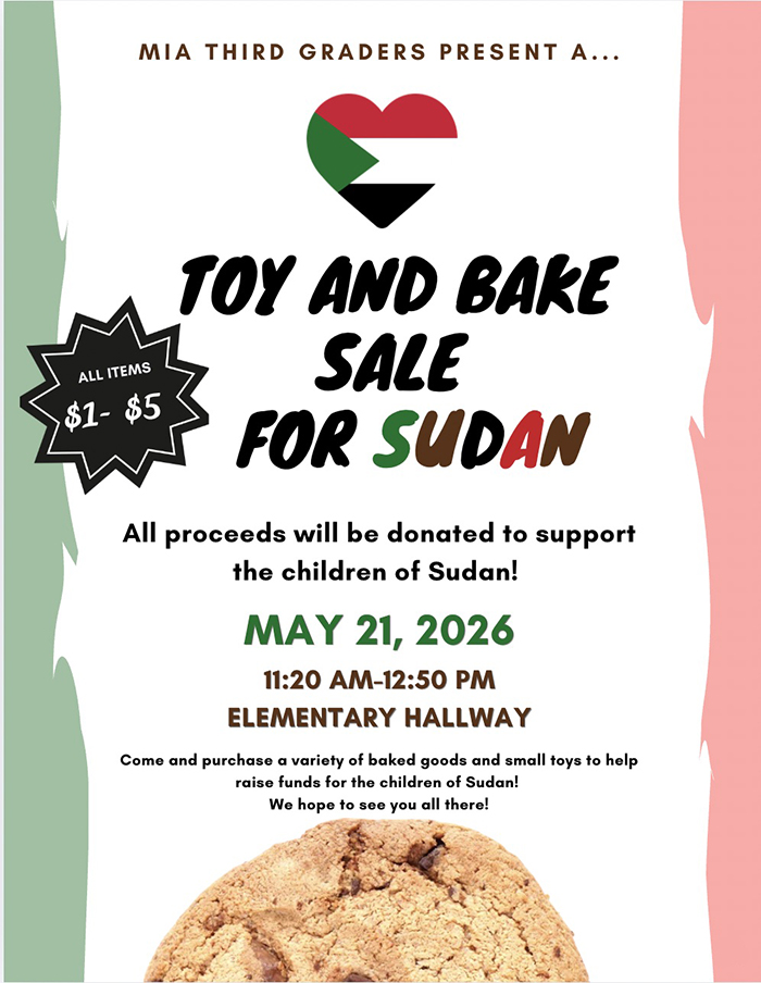 MIA third graders present....Toy and Bake Sale for SUDAN flyer