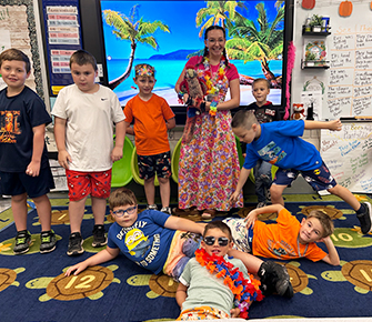Elementary students having fun in the classroom