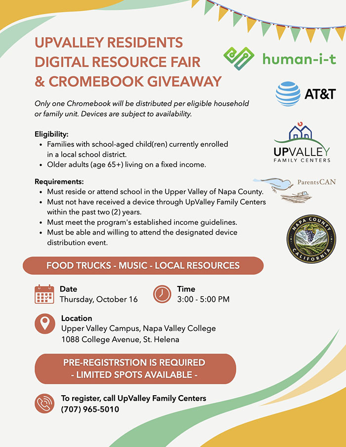 UPVALLEY RESIDENTS DIGITAL RESOURCE FAIR & CROMEBOOK GIVEAWAY flyer