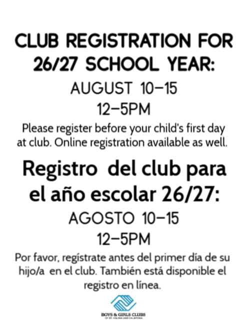 2026–2027 Boys & Girls Club Registration Flyer