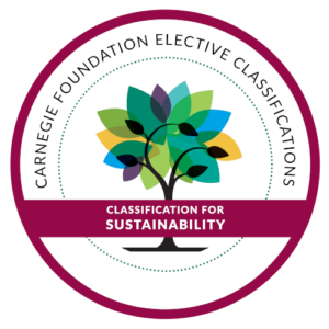 Round image bordered in red with the words: Carnegie Foundation Elective Classifications - Classification for Sustainability