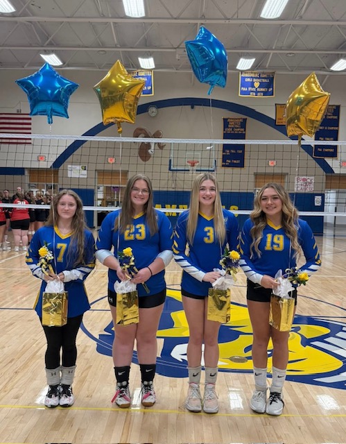 Volleyball Senior Night in the gym with four star athletes being honored
