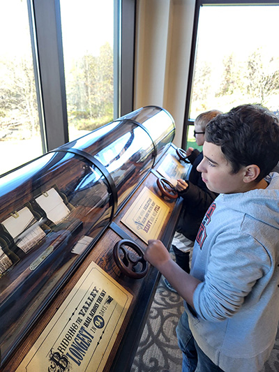 Two students at a Kinzua Bridge State Park exhibit