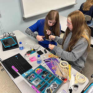Two students working on a project together