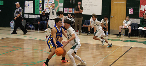 Students playing basketball