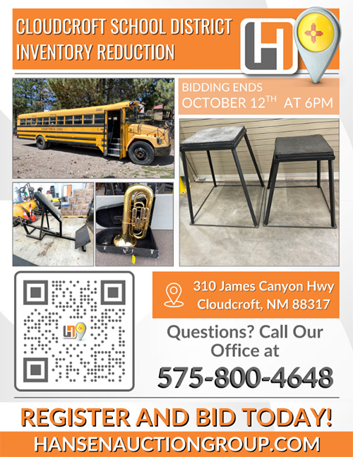 Cloudcroft School District Inventory Reduction flyer