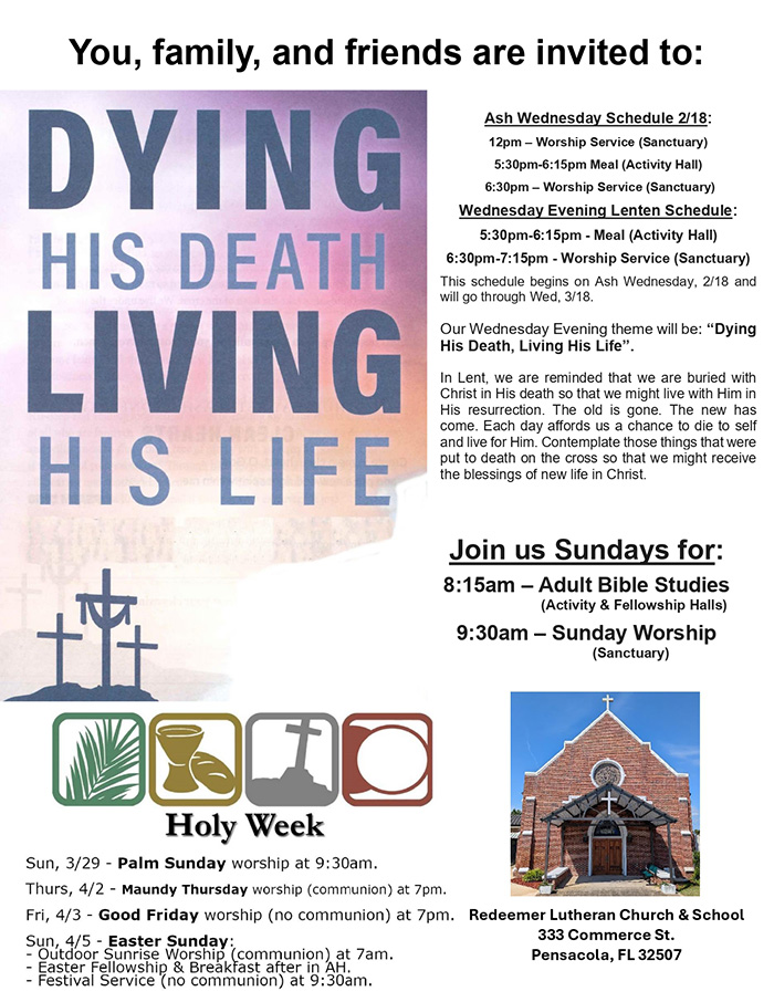 Lent, Holy Week Schedule