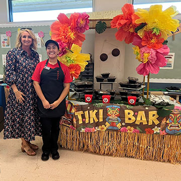 Tiki bar display in the cafeteria Tiki bar display in the cafeteria