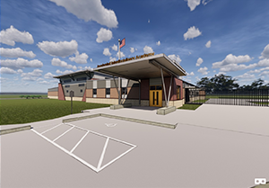 Artist rendering of school from parking lot