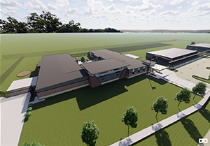 Artist rendering of bird's eye view of school