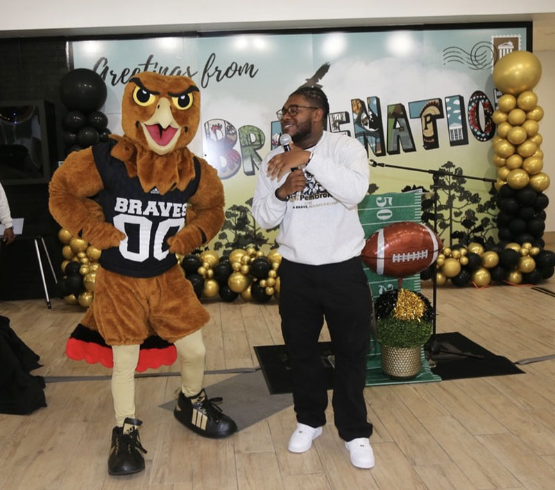 Elijah interviewing the UNC Pembroke mascot