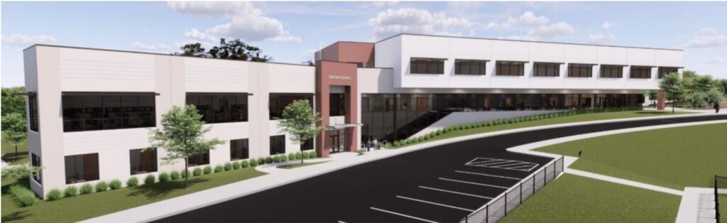 Rendering of campus Innovation Hall and Athletic Field project expansion project