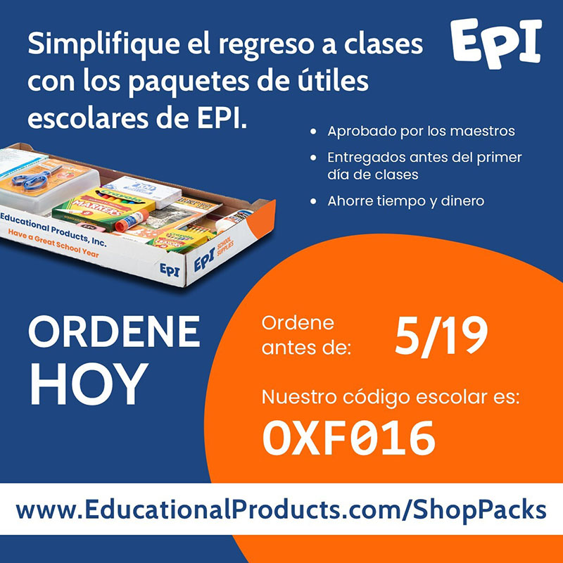 Make back to school easier with EPI school supply packs flyer in Spanish