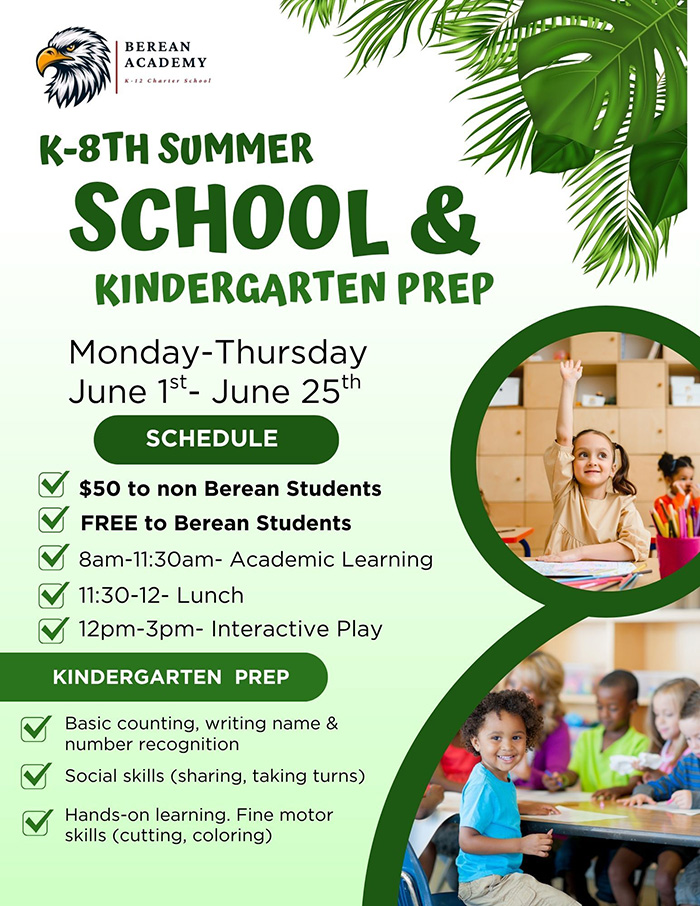 K-8th Summer School & Kindergarten Prep flyer