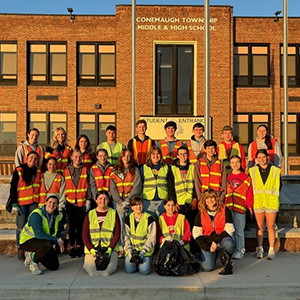 Group of students in safety vests