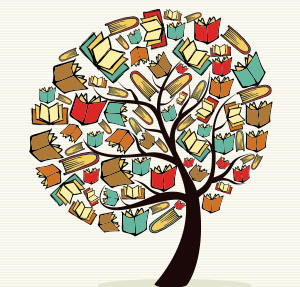 Drawing of a tree with books as leaves