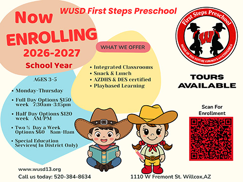 WUSD First Steps Preschool Now Enrolling flyer