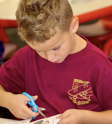 A students cutting out paper