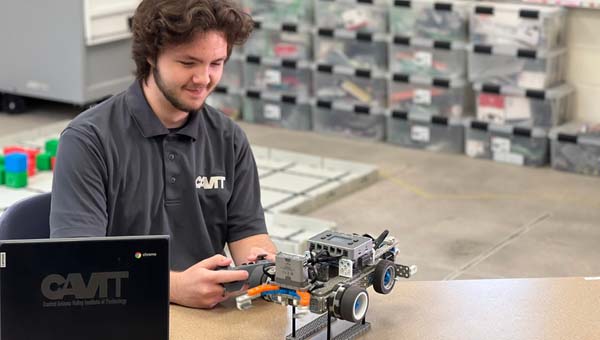 Student working on a robot