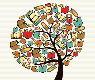 Drawing of a tree with books as leaves